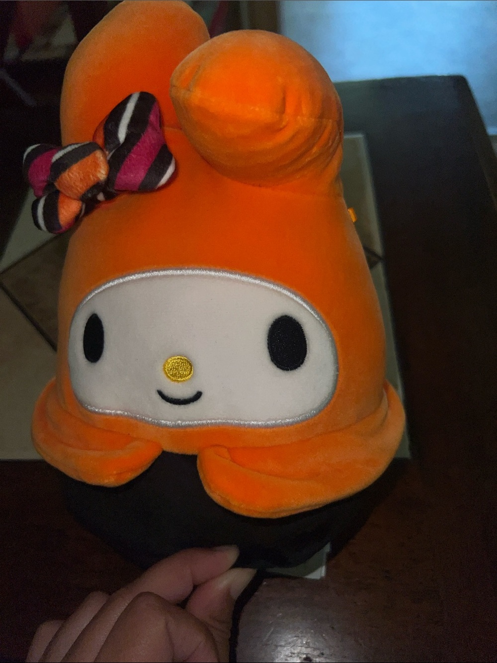 Hello Kitty Orange Black Plush with Pink Striped Bow